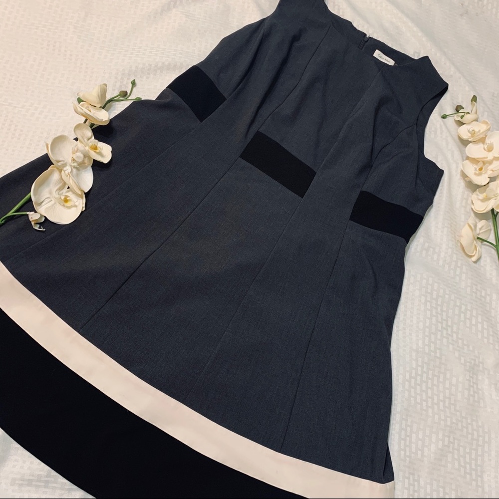 Sleeveless Black Grey Cream Dress Calvin Klein